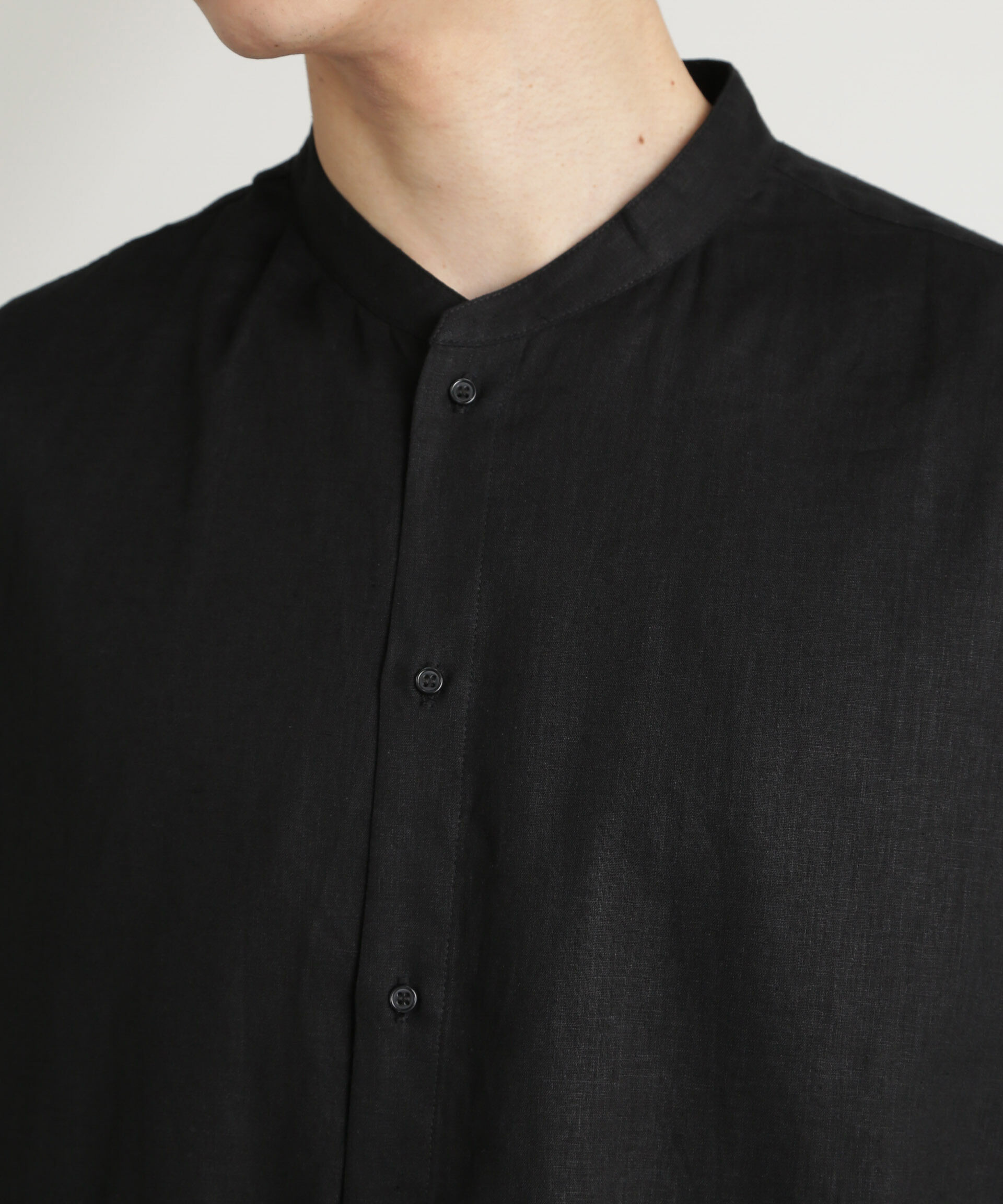 nano･universe「アンチスメルリネン バンドカラーシャツ 半袖」|シャツ・ブラウス|