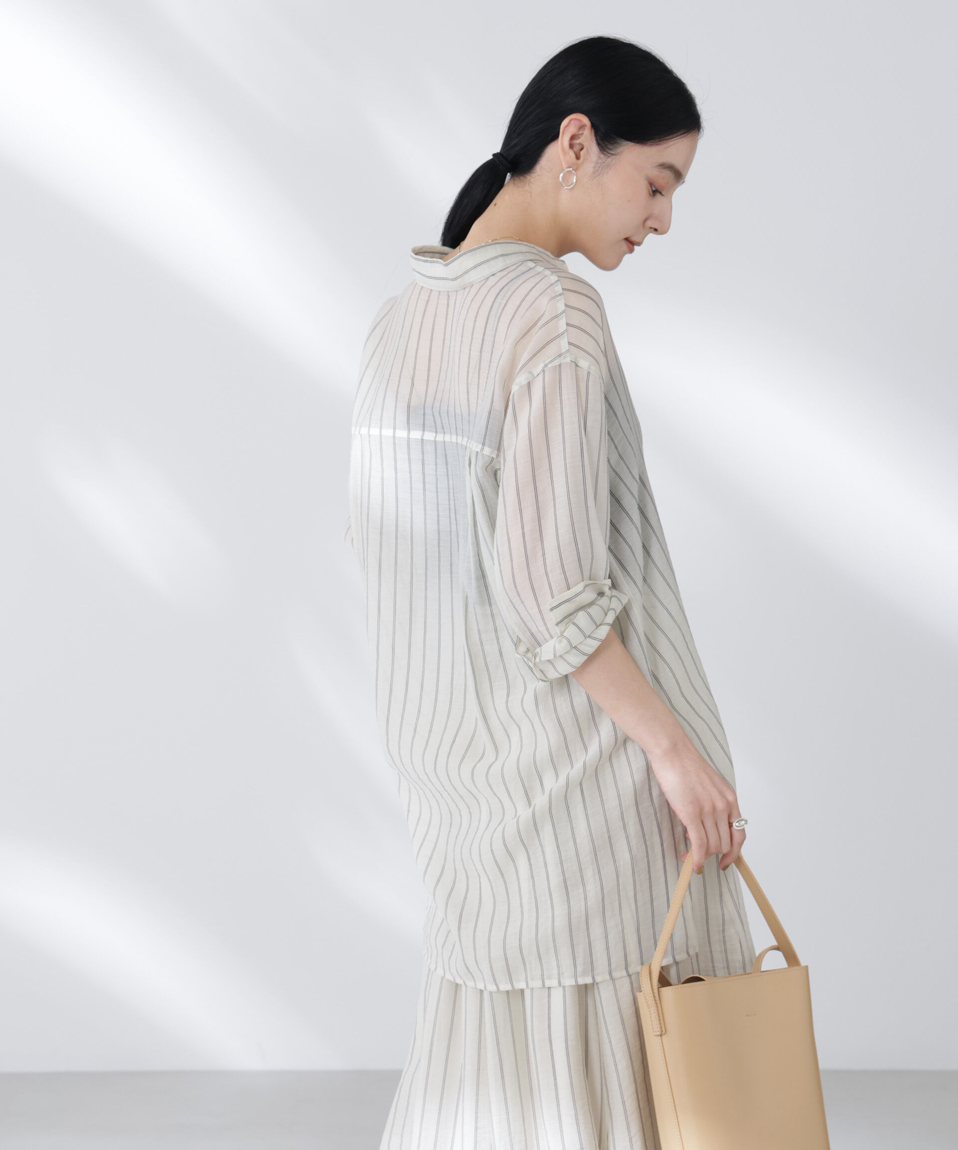 nano･universe「シアーストライプオーバーサイズロングシャツ(セットアップ可)」|シャツ・ブラウス|