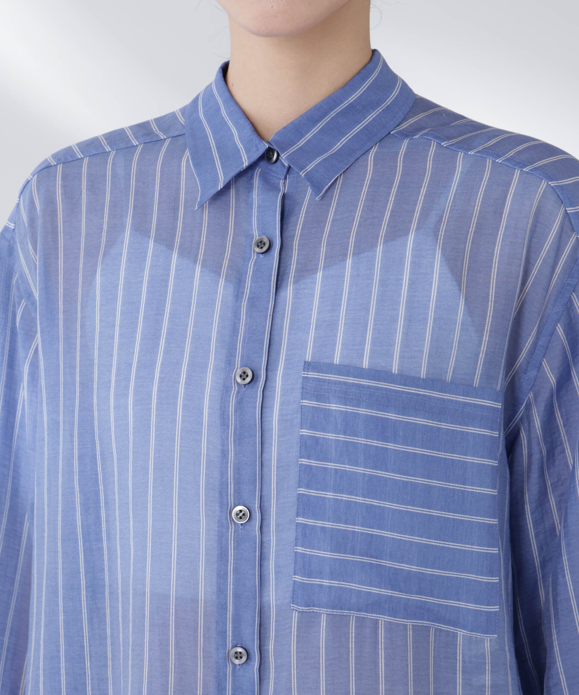 nano･universe「シアーストライプオーバーサイズロングシャツ(セットアップ可)」|シャツ・ブラウス|