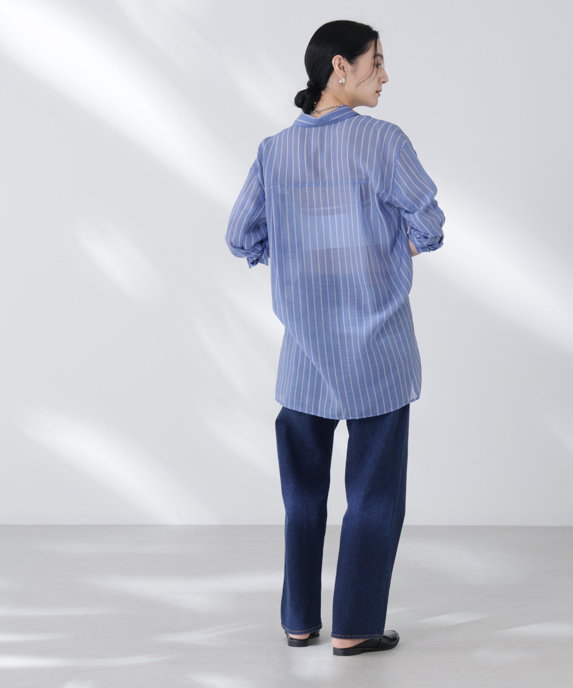 nano･universe「シアーストライプオーバーサイズロングシャツ(セットアップ可)」|シャツ・ブラウス|