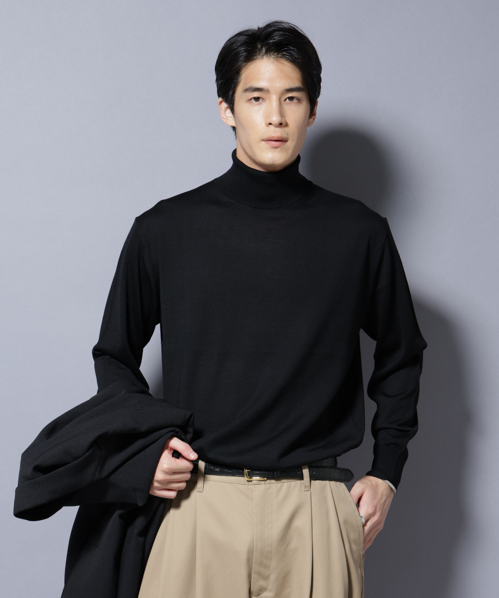 nano･universe「「毛玉レスニット」ファインゲージタートルネック」|ニット・セーター|ブラック