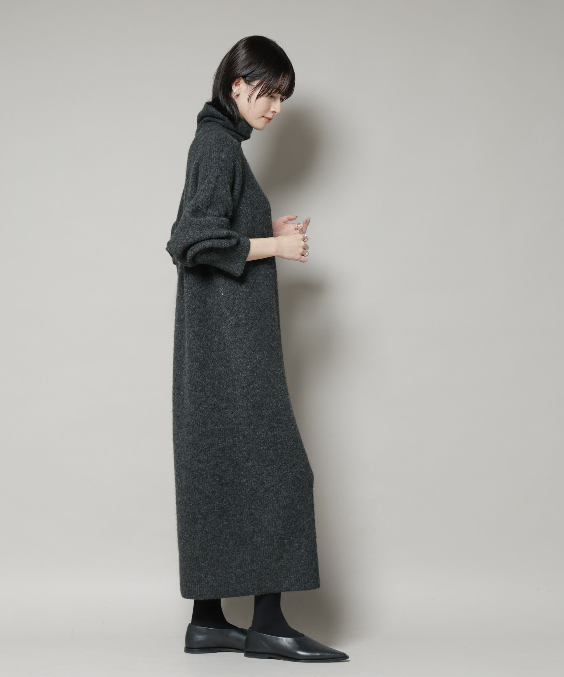 nano･universe「エアリーヤーン畦編タートルニットマキシワンピース」|ワンピース|