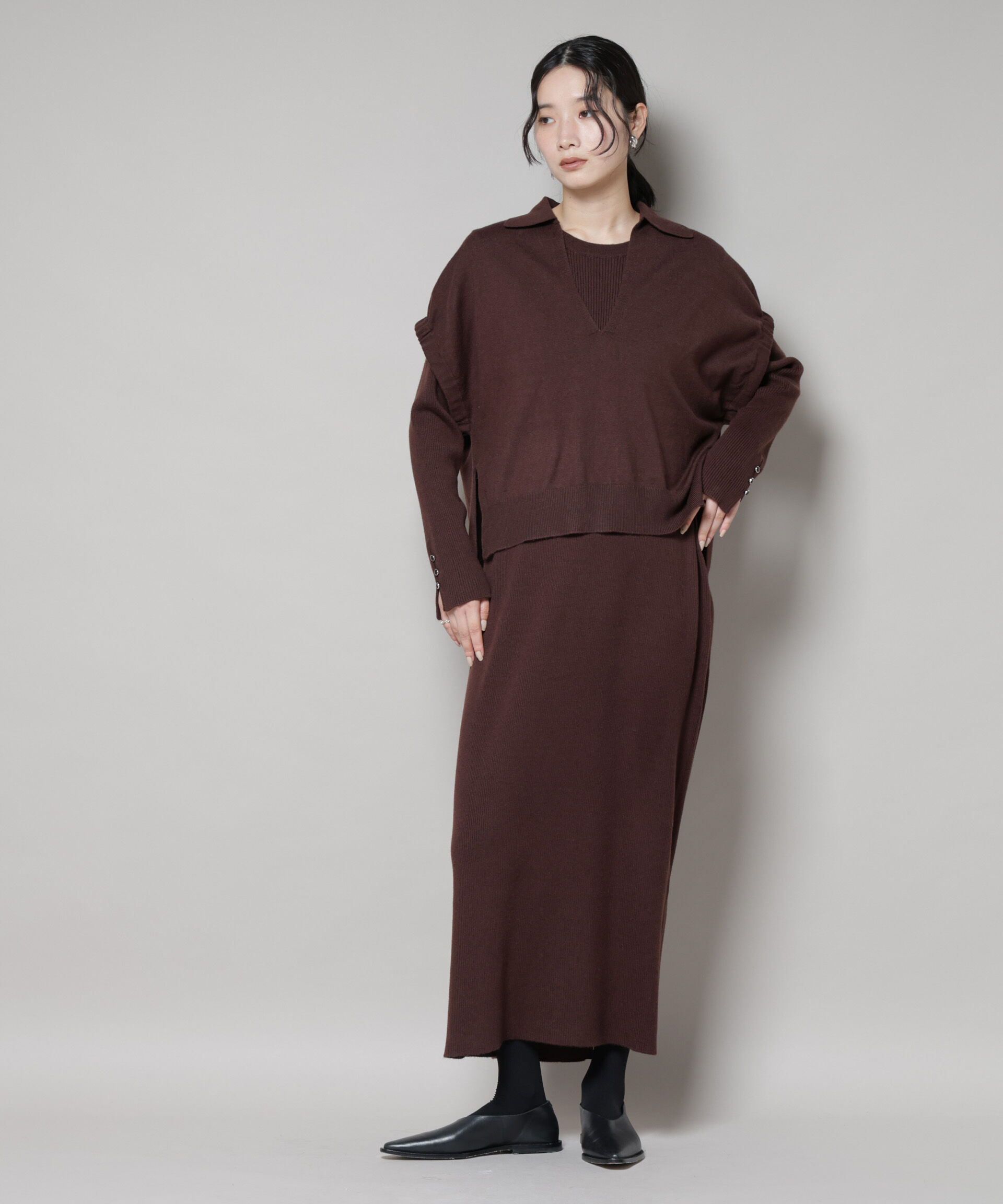 nano･universe「ドロストベスト＋リブニットワンピースセット」|ワンピース|