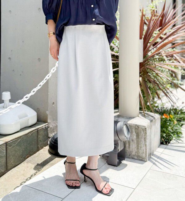 NOLLEY'S「《セットアップ対応》ウォッシャブル麻調タックタイトミディスカート」|タイト|ライトグレー