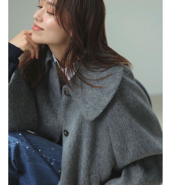 VIS「【アウター総選挙1位】ビッグカラーモモンガシャギーショートコート」|ブルゾン・スタジャン|グレー(07)