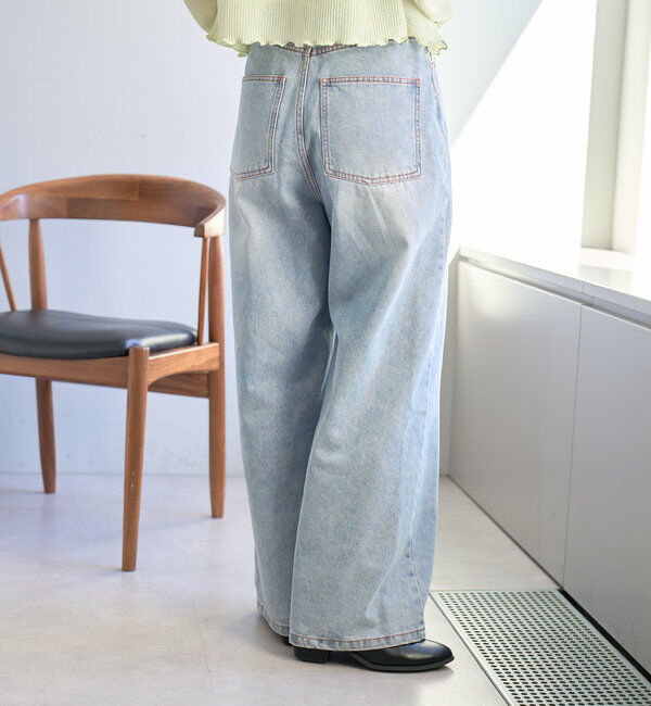  「【3サイズ】デニムタックワイドパンツ」|デニム|