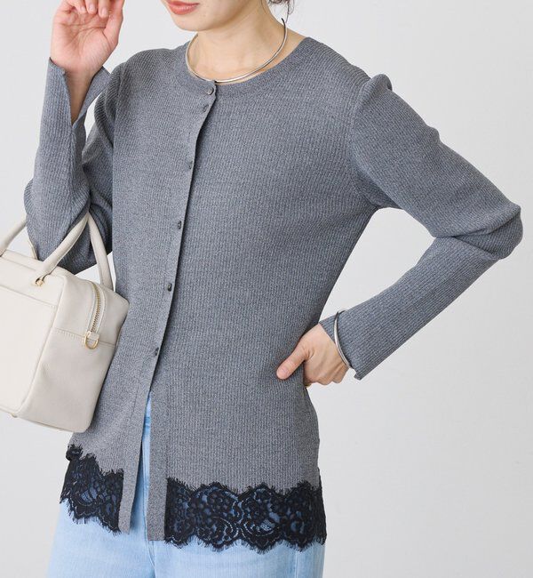  「【鮮度抜群】レーストリムカーディガン」|カーディガン|グレー