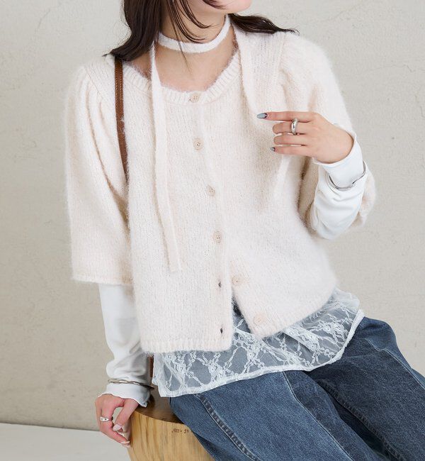  「ふわふわ半袖ニット カーディガン」|カーディガン|