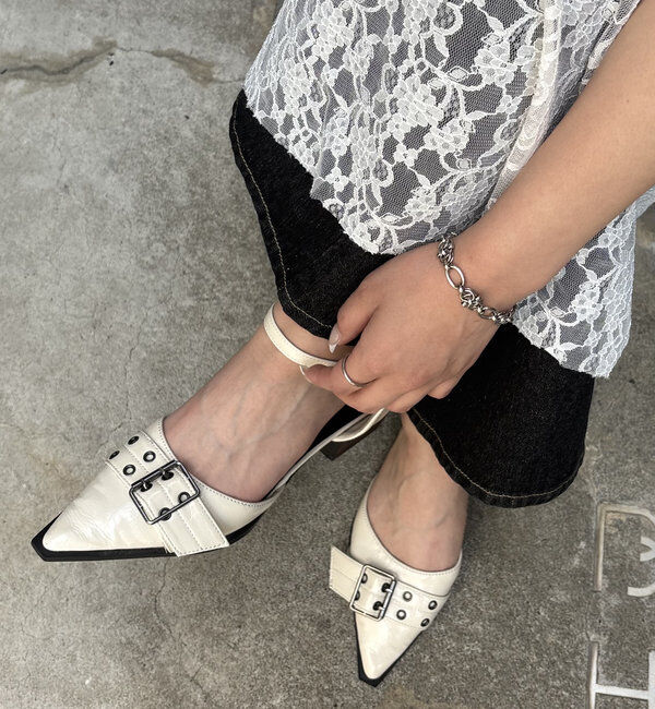  「【HiNT】 BELT STRAP MULE PUMPS」|パンプス|ホワイト