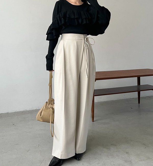  「【待望の追加決定！/新色ブラウン】ラップリボンパンツ」|チノ|