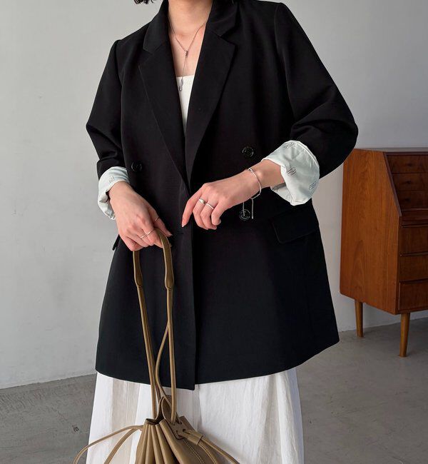  「【再販・サイズ展開あり・WEB限定カラー/グレージュ】Wテーラージャケット」|テーラードジャケット|ブラック