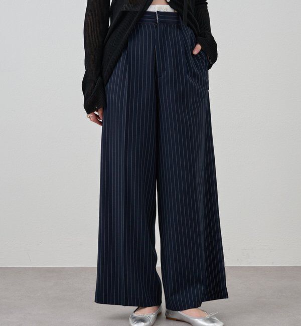  「《セットアップ着用可》ストライプウエストデザインパンツ」|チノ|ネイビー