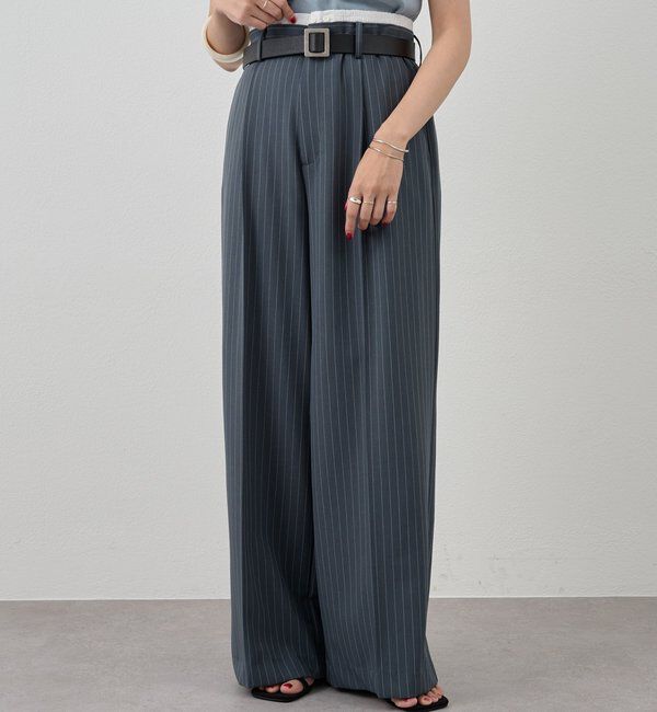  「《セットアップ着用可》ストライプウエストデザインパンツ」|チノ|グレー