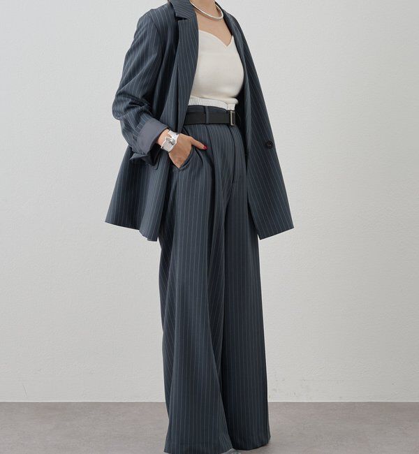  「《セットアップ着用可》ストライプウエストデザインパンツ」|チノ|