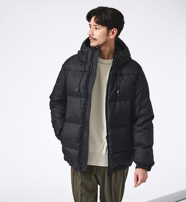 ABAHOUSE「【撥水】700FP ウールライク ダウンジャケット/フードブルゾン」|ダウン|ブラック