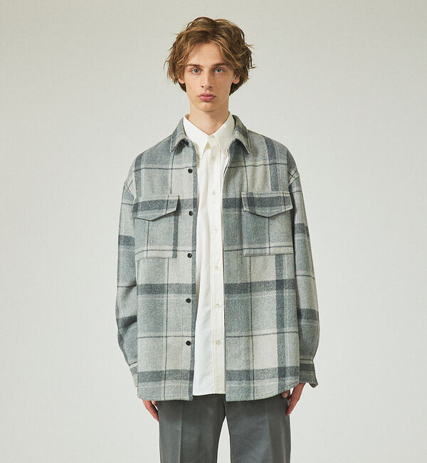 ABAHOUSE「【シャギー素材】ネルチェック オーバーサイズ CPOシャツ /シャツブルゾン」|ブルゾン・スタジャン|チャコールグレー