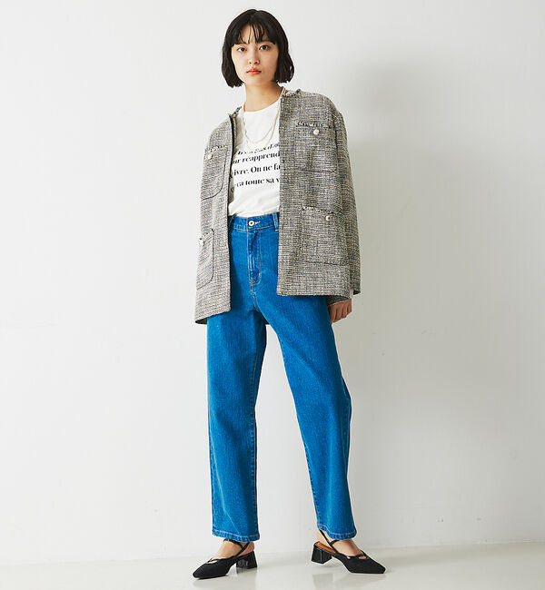 abahouse mavie「ツィードオーバージャケット」|ノーカラージャケット|