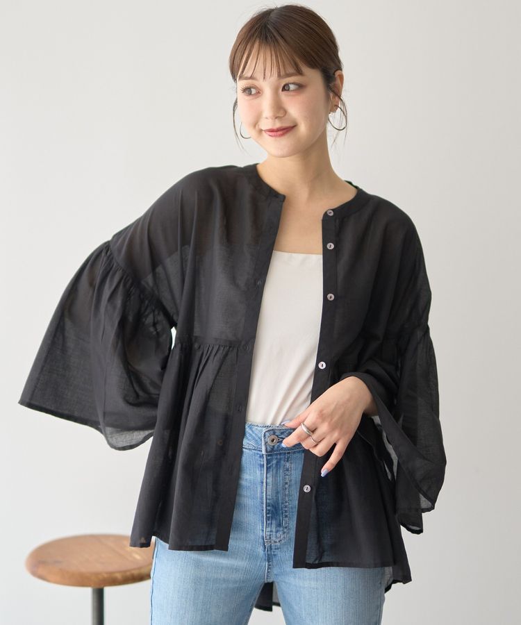 earth music&ecology「コットンボイルギャザーシャツ」|シャツ・ブラウス|Black