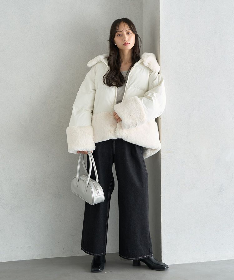 earth music&ecology「フードファー中綿ショートコート」|ブルゾン・スタジャン|