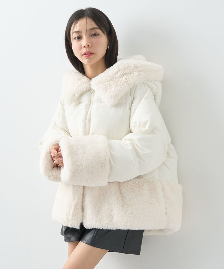 earth music&ecology「フードファー中綿ショートコート」|ブルゾン・スタジャン|