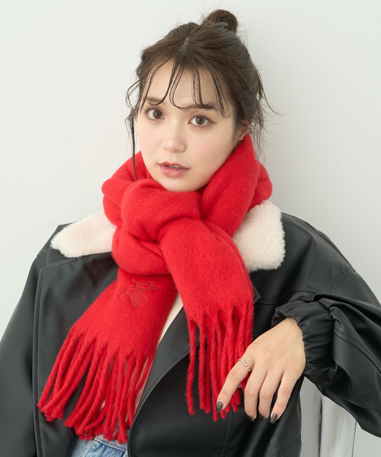 earth music&ecology「ワンポイントロゴ刺繍マフラー」|マフラー|Red