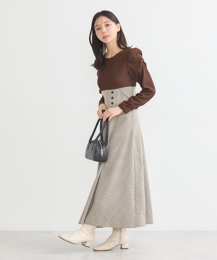 earth music&ecology「リブカットソードッキングワンピース」|ワンピース|