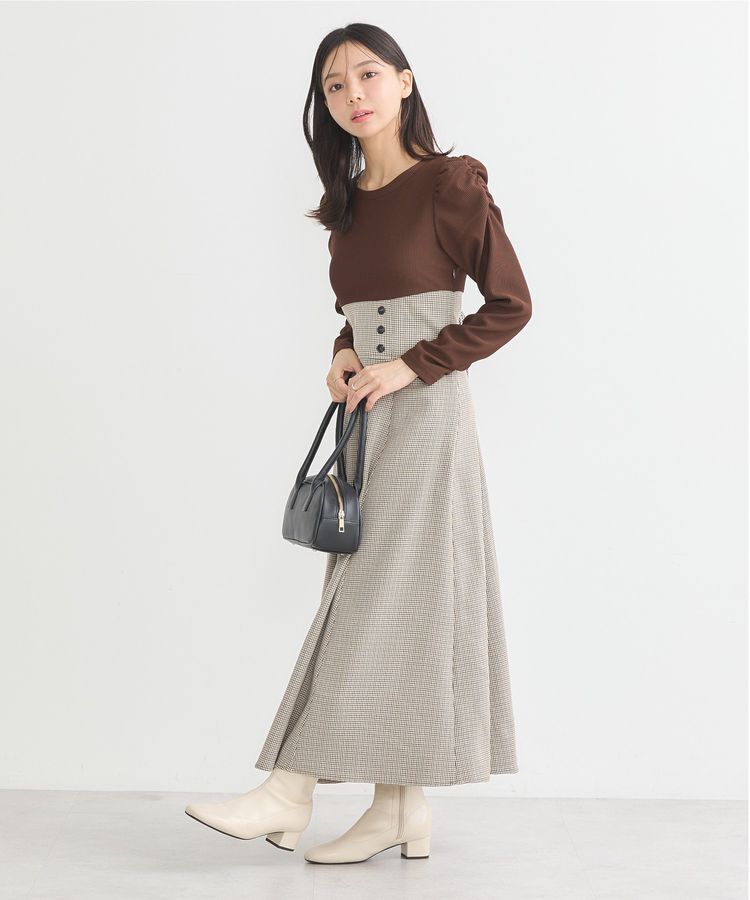 earth music&ecology「リブカットソードッキングワンピース」|ワンピース|