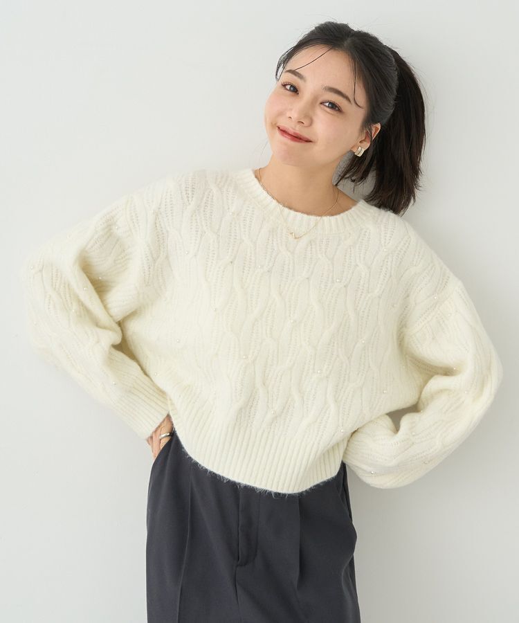 earth music&ecology「パール&ケーブルニットプルオーバー」|ニット・セーター|