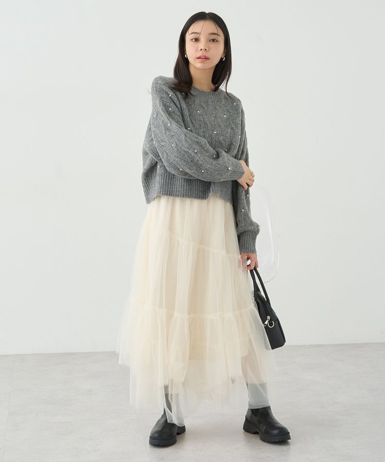 earth music&ecology「パール&ケーブルニットプルオーバー」|ニット・セーター|