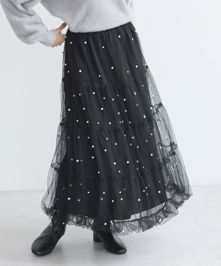 earth music&ecology「チュールパールスカート」|フレア|