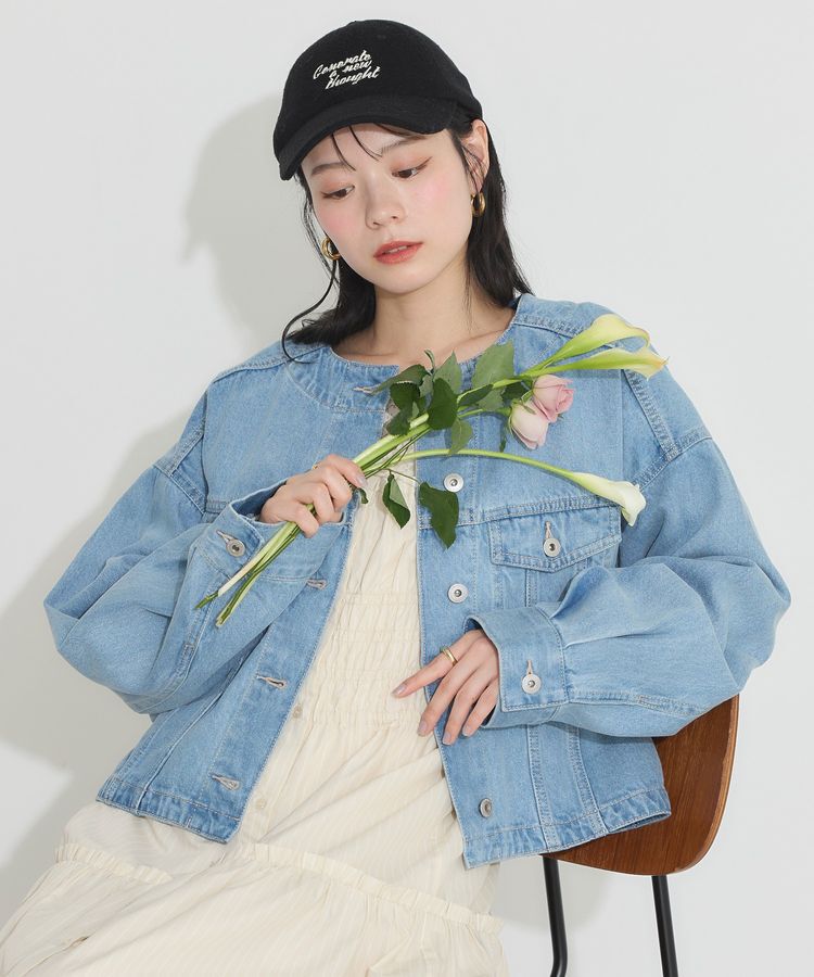 earth music&ecology「ノーカラーデニムジャケット」|テーラードジャケット|