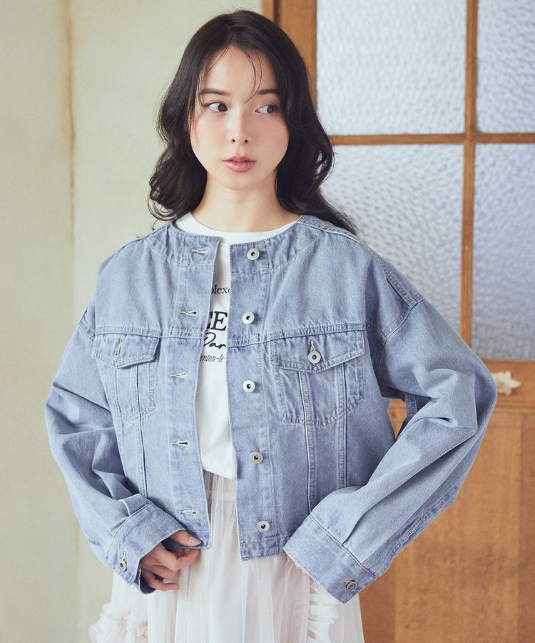earth music&ecology「ノーカラーデニムジャケット」|テーラードジャケット|