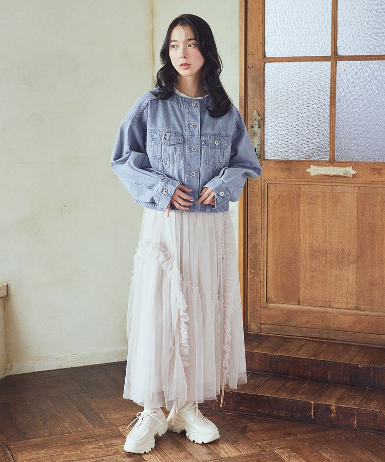 earth music&ecology「ノーカラーデニムジャケット」|テーラードジャケット|
