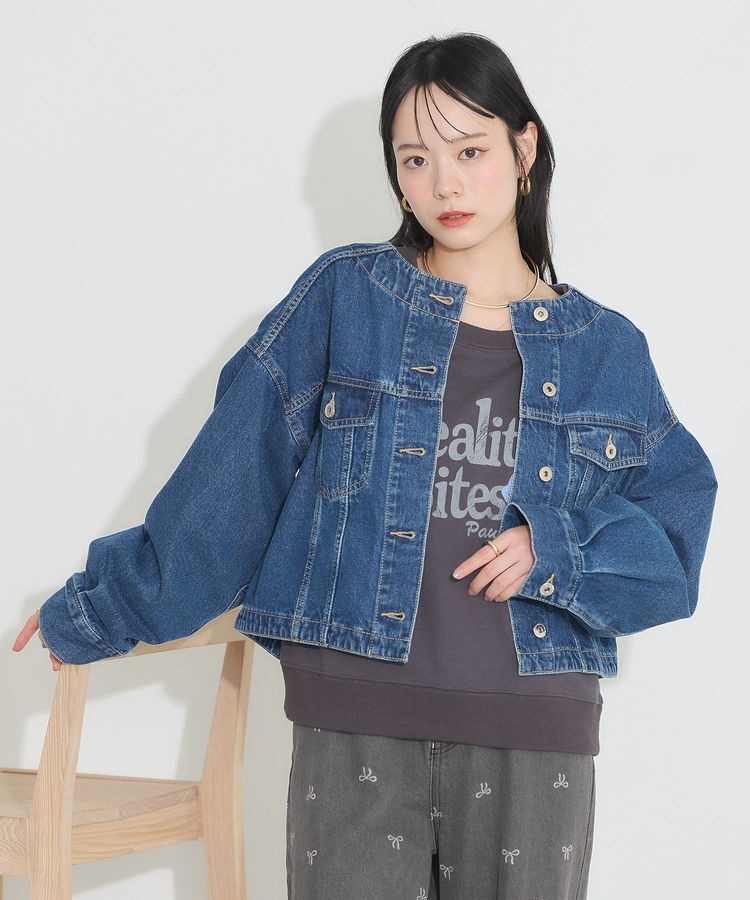 earth music&ecology「ノーカラーデニムジャケット」|テーラードジャケット|
