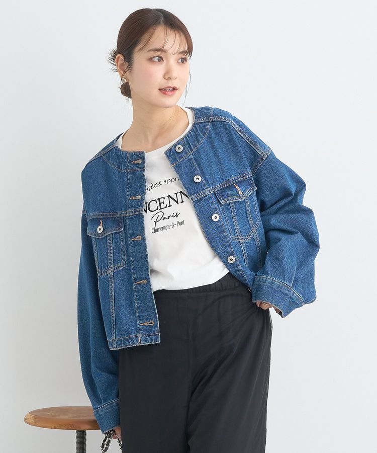 earth music&ecology「ノーカラーデニムジャケット」|テーラードジャケット|