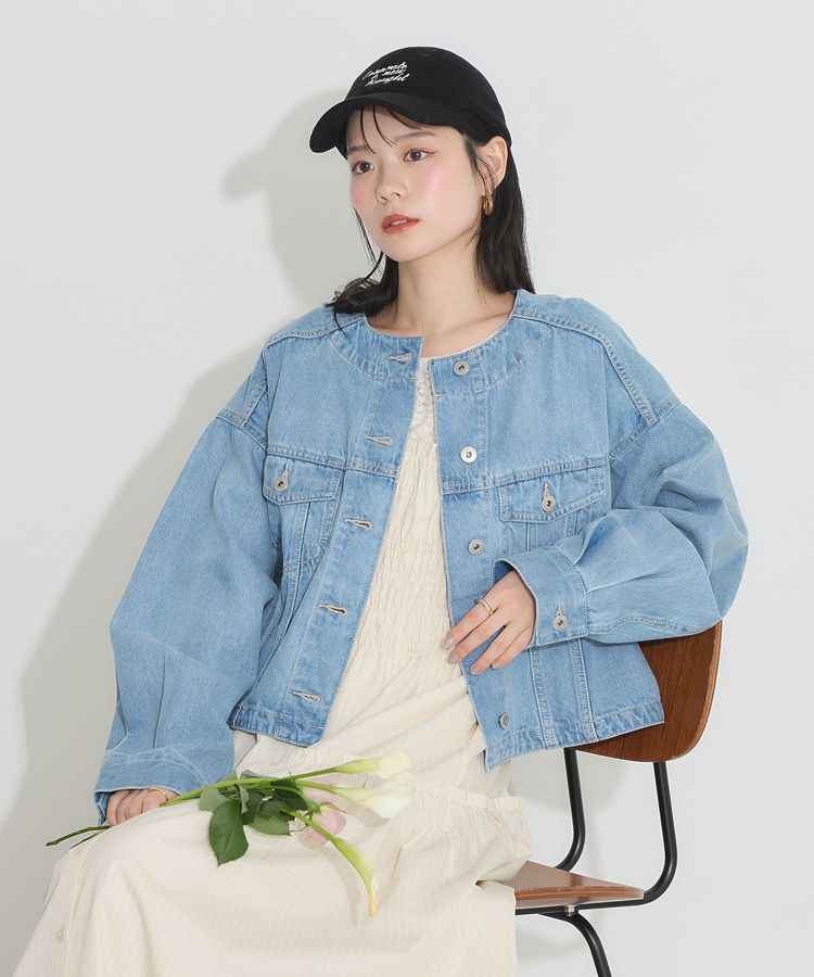 earth music&ecology「ノーカラーデニムジャケット」|テーラードジャケット|