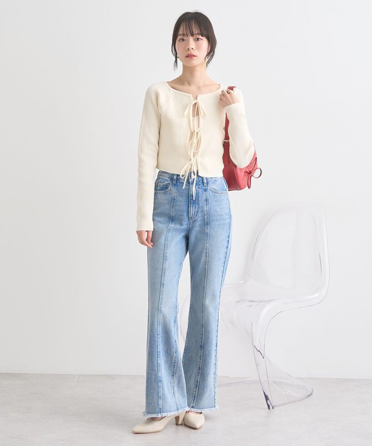 earth music&ecology「フロントリボンリブニットカーディガン」|カーディガン|