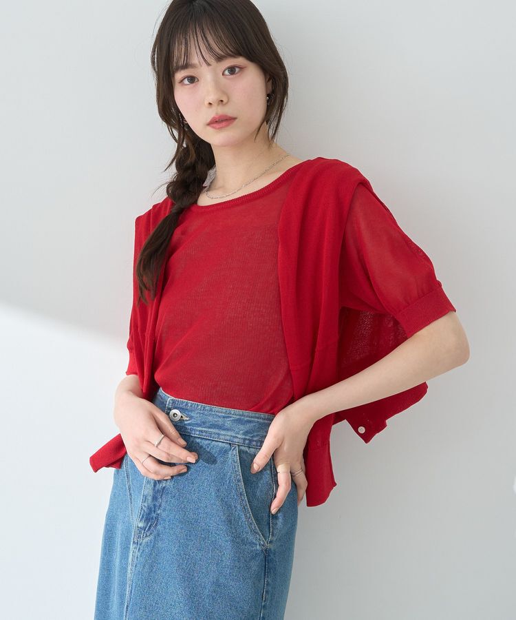 earth music&ecology「SET2点シアーニットプルオーバー＋カーディガン」|カーディガン|Red
