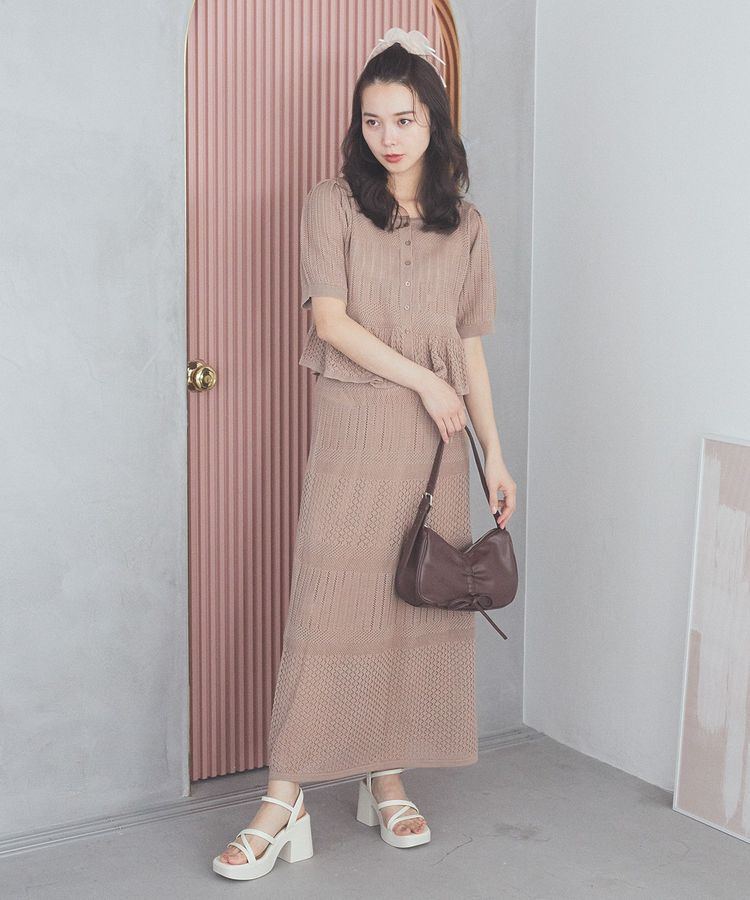 earth music&ecology「SET2点レース編みペプラムカーデ＋スカート」|スーツ|