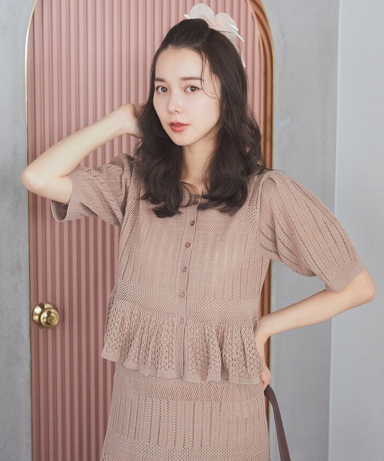 earth music&ecology「SET2点レース編みペプラムカーデ＋スカート」|スーツ|