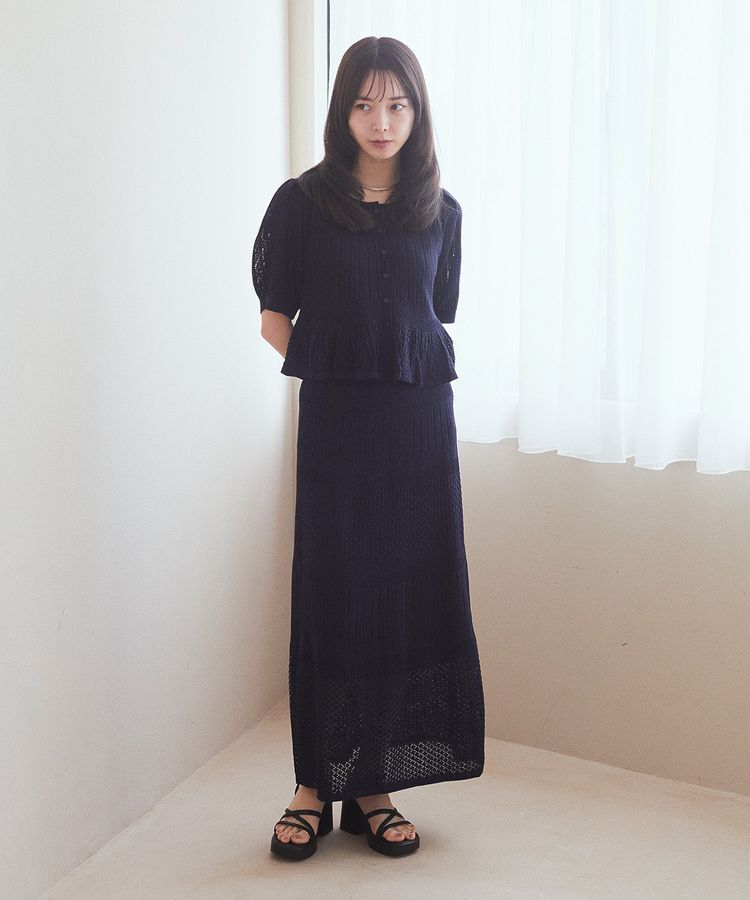 earth music&ecology「SET2点レース編みペプラムカーデ＋スカート」|スーツ|