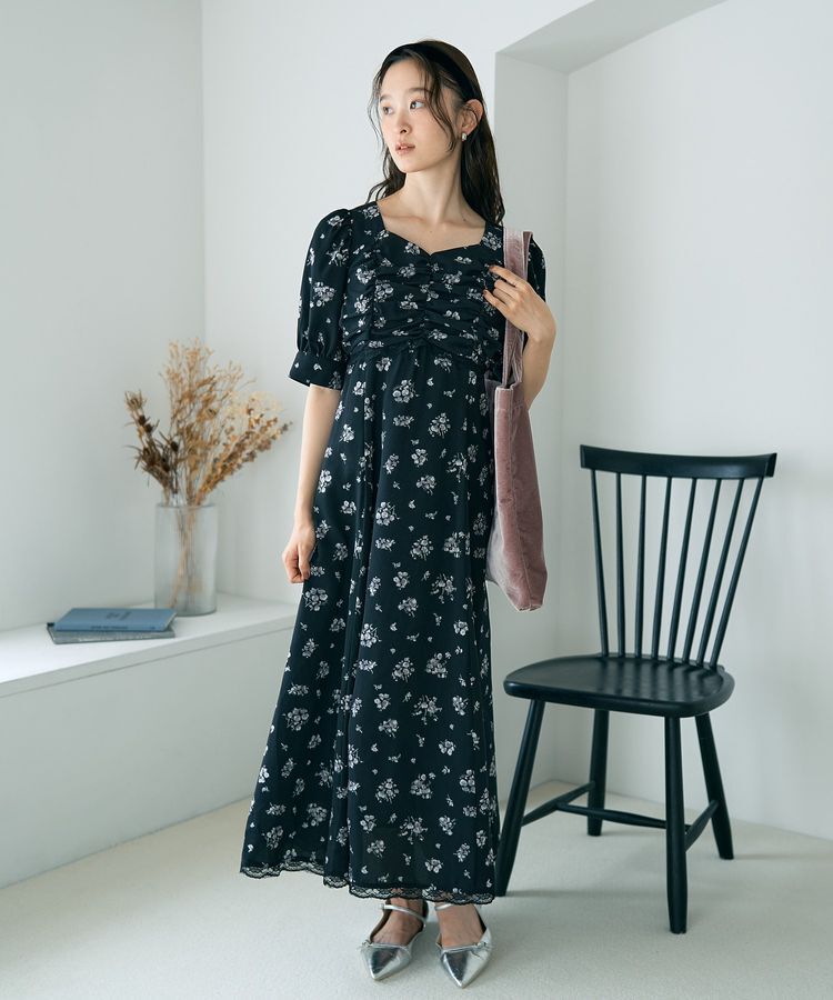 earth music&ecology「レース切替フラワーロングワンピース」|ワンピース|