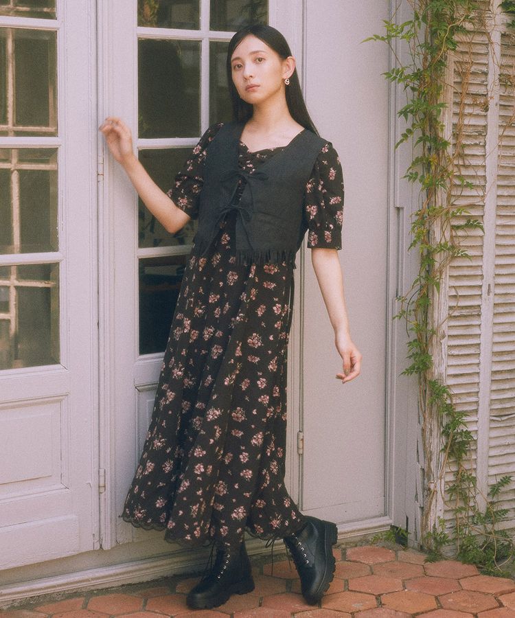 earth music&ecology「レース切替フラワーロングワンピース」|ワンピース|