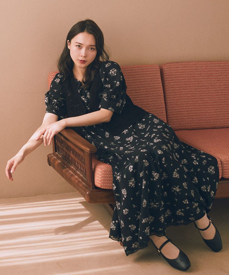 earth music&ecology「レース切替フラワーロングワンピース」|ワンピース|