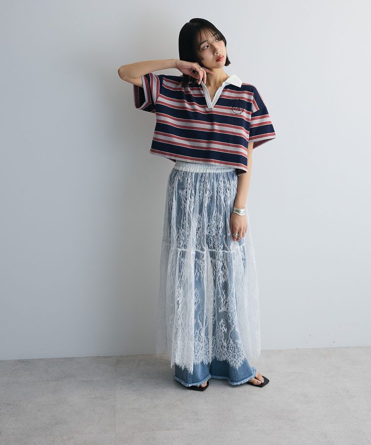 AnriettMusee「エムブレム刺繍ショートボーダーカットソー」|Tシャツ・カットソー|