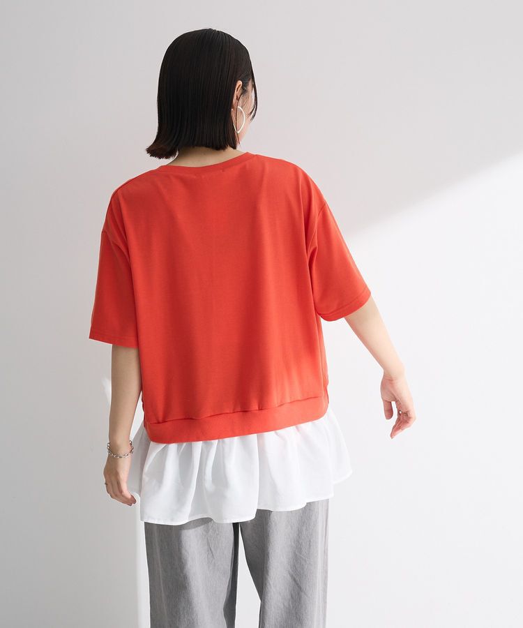 Green Parks「裾フリルドッキング5分袖プルオーバー」|Tシャツ・カットソー|