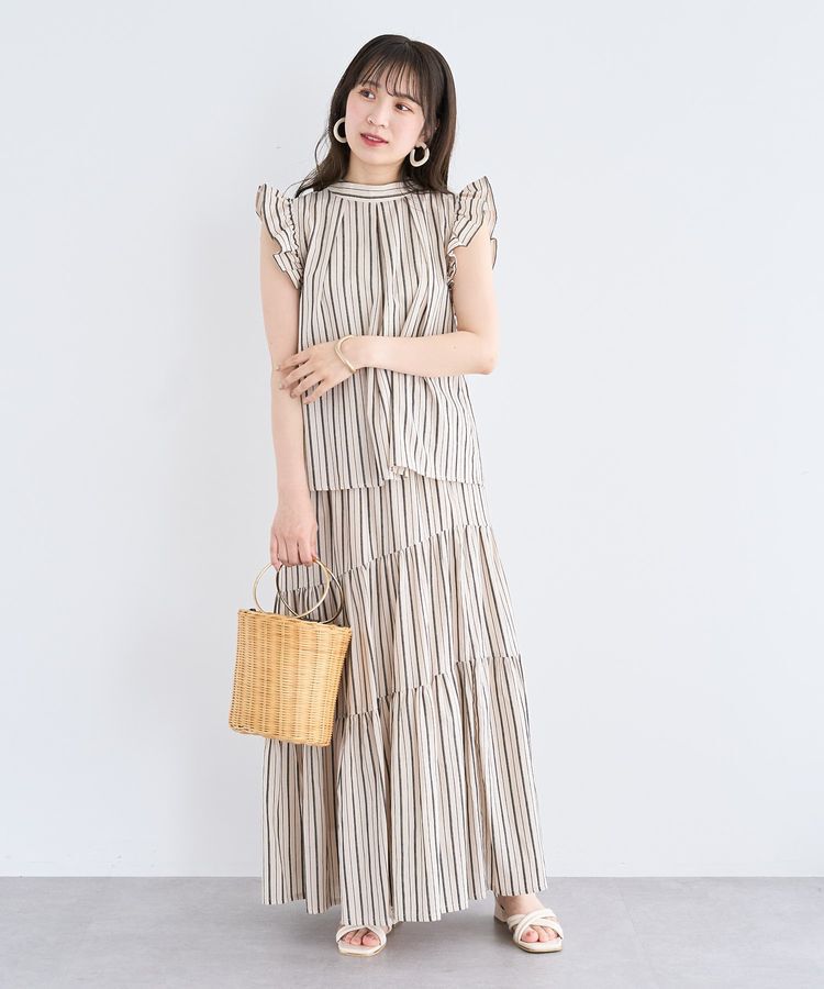 Green Parks「・ELENCARE DUE ストライプフリルブラウス」|シャツ・ブラウス|