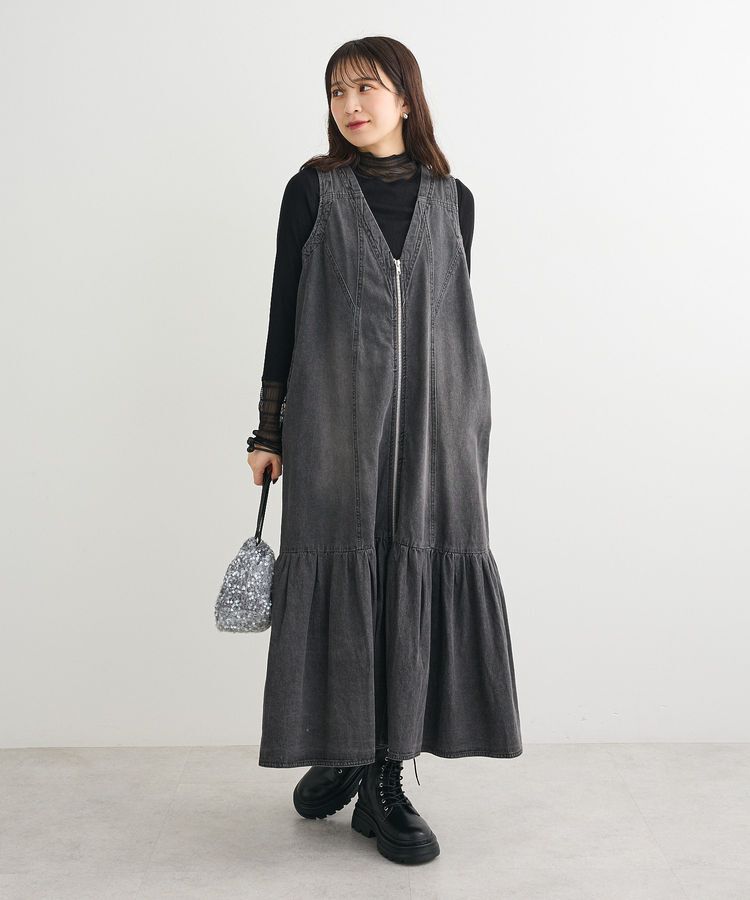 Green Parks「・SUGAR SPOON W-ZIPデニムロングワンピ」|ワンピース|Black