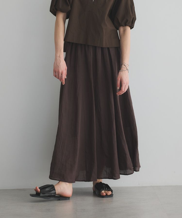 GARAGE OF GOOD CLOTHING「リネンギャザーボリュームスカート」|フレア|Brown