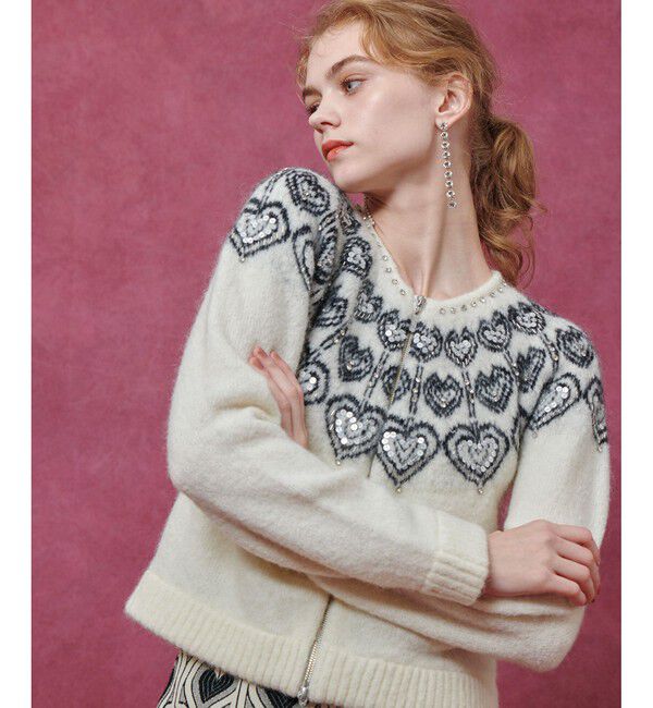 LOULOU WILLOUGHBY「【LOULOU WILLOUGHBY】ハートJQニットブルゾン」|ブルゾン・スタジャン|